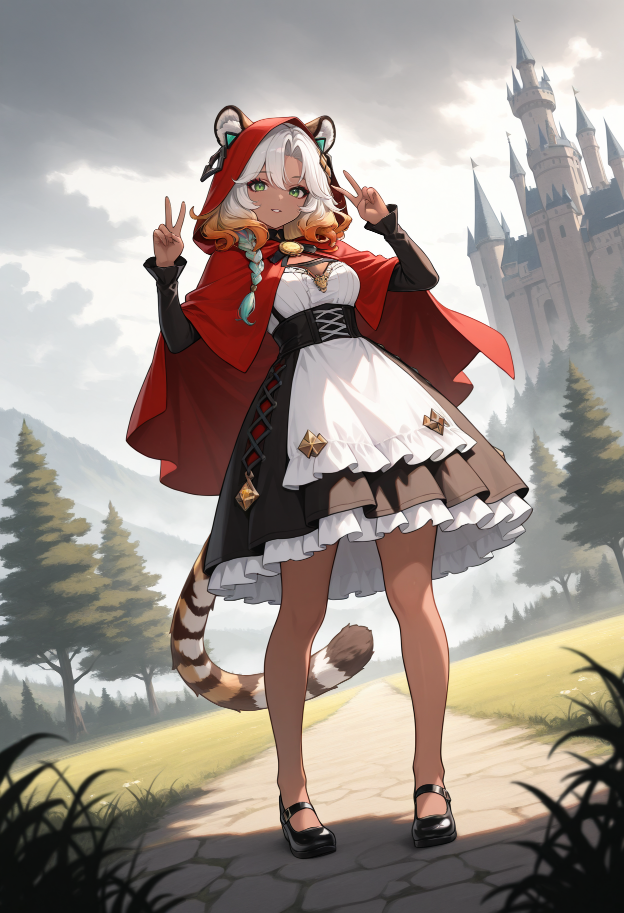 (genshin impact) xilonen - red hood - fantasy - peace sign_00714.png